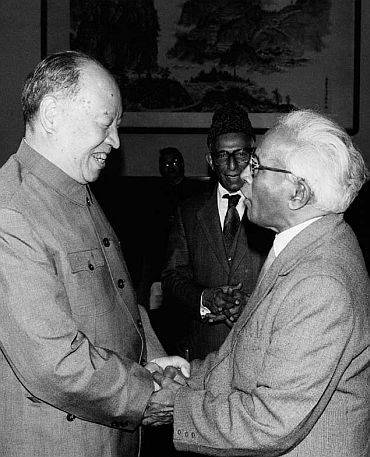 CPI-M leader E M S Namboodiripad with Chinese Communist leader Peng Zhen, May 10, 1983