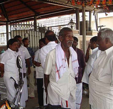 Party workers outside the DMK office in Perambalur