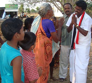 AIADMK's Perambalur candidate R Tamilselvam on the campaign trail