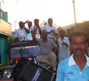 Tamilselvam leads a convoy to Velur on Thursday