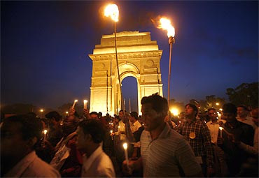 A candelight protest at India Gate in New Delhi