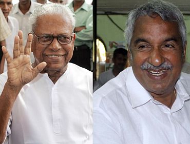(Left) V S Achuthanandan. (Right) Congress leader Oomen Chandy