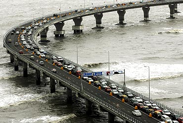 Traffic moves along the Bandra-Worli sea link in Mumbai