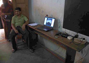 Web-camera monitors the election process at a polling station at Kanyakumari