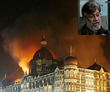 File photo of the Mumbai terror attack. (Inset) Tahawwur Hussain Rana
