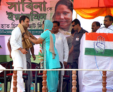 Rahul Gandhi at an election rally in West Bengal