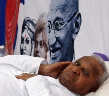 Anna Hazare on his hunger strike earlier in April