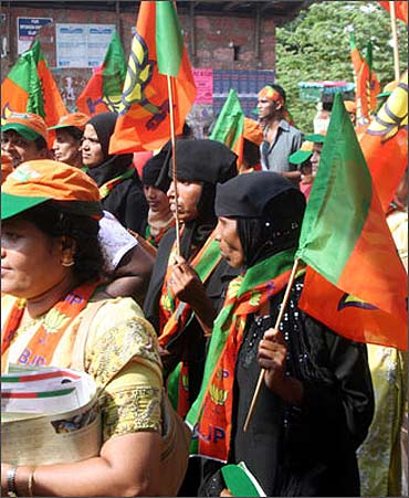 Women participate in a political rally