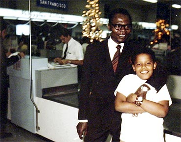 Barack Obama wth his father Barack Obama, Sr., in this undated family snapshot
