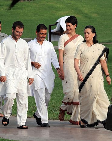 Rahul and Priyanka Gandhi, with their mother Sonia Gandhi, and Robert Vadra, Priyanka's husband