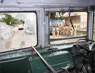 The smashed-up MSRTC bus
