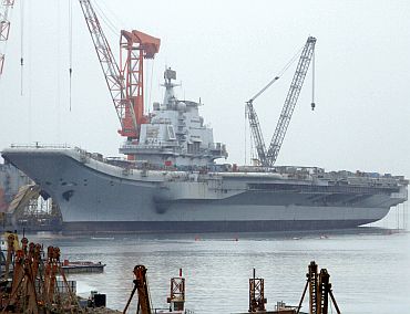China's first aircraft carrier at the Dalian Port in northeast Liaoning province