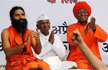 A file photo of Baba Ramdev with Swami Agnivesh and Anna Hazare