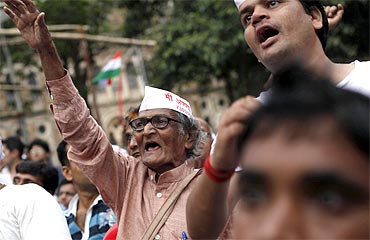 Supporters of activist Anna Hazare at a rally against corruption in Mumbai