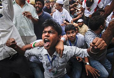 A protest rally in support of Anna Hazare in New Delhi