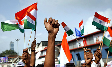 A protest rally in support of Anna Hazare