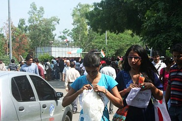 College students outside the Tihar Jail