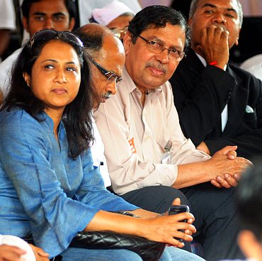 Ex-Lokayukta Karnataka Justice N Santosh Hegde (third from left) at Freedom Park in Bengaluru