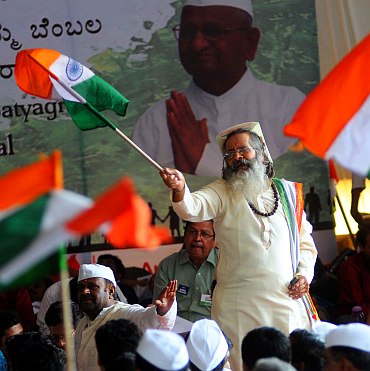 A Hazare supporter at Freedom Park in Bengaluru