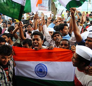 Hazare supporters at Freedom Park in Bengaluru