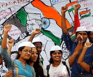 Hazare supporters at Freedom Park in Bengaluru