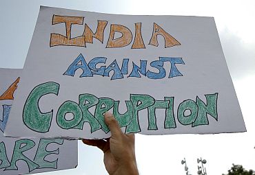 An India Against Corruption volunteer at an anti-corruption protest in New Delhi