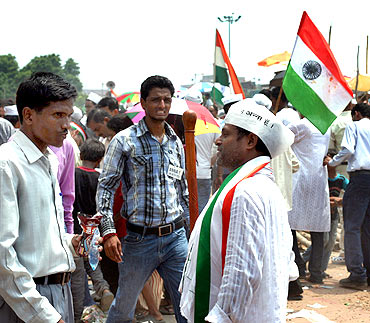 Anna Hazare supporters at Ramlila grounds in New Delhi