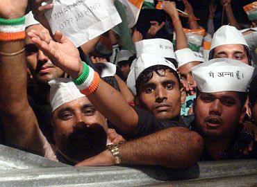 A file photo of Anna Hazare's supporters at Ramlila Maidan