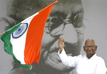 Anna Hazare during his fast at Ramlila Ground