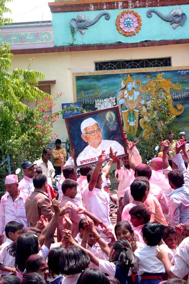Anna Hazare's supporters in Ralegan Sidhhi