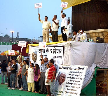 Anna Hazare's supporters at the Ramlila Maidan