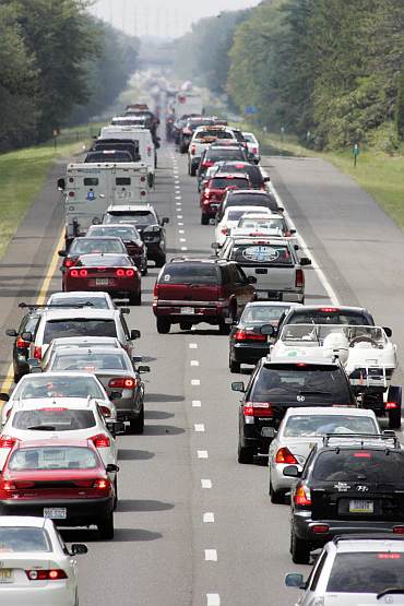 Cars pack the westbound lanes of the Atlantic City Expressway, as thousands of people evacuate the barrier islands along the Southern New Jersey coastline ahead of the landfall of Hurricane Irene