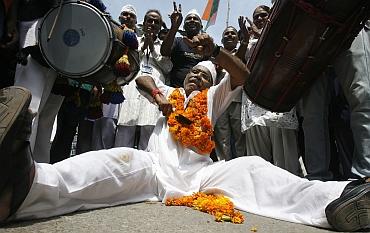 People across the country poured onto the streets to celebrate Hazare's success