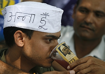 File photo of a university student, who fasted alongside Hazare to show his support,  in Chandigarh