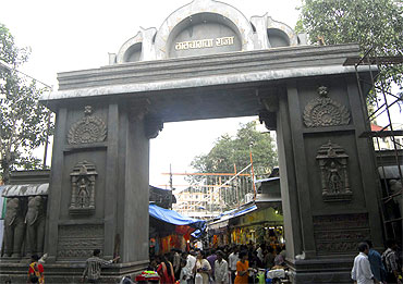 The entrance of the Lalbaughcha Raja mandal