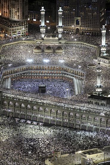 Pilgrims pray in the Grand Mosque in the holy city of Mecca