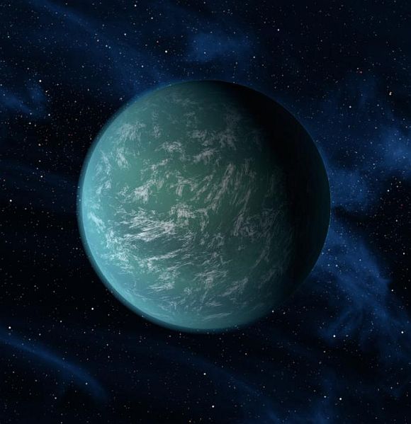 This artist's conception illustrates Kepler-22b, a planet known to comfortably circle in the habitable zone of a sun-like star