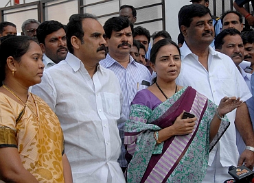 Jagan loyalist B Shobha Nagireddy (centre), who voted against the Andhra CM