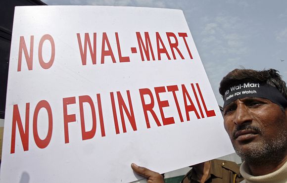 An anti-FDI in retail protest in New Delhi