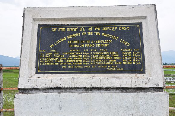 The memorial for the Malom incident in 2000, that sparked Irom Sharmila's decision to fast till the AFSPA is repealed. One of the 10 people killed was a young man who had won the National Bravery Award