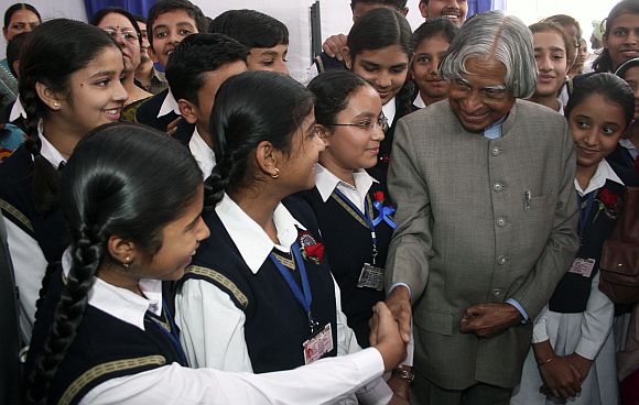A file photograph of Dr Kalam interacting with school students in Chandigarh