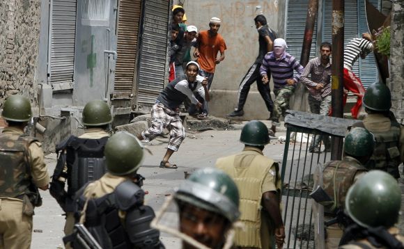 File picture of Kashmiri protestors clashing with security personnel in Srinagar