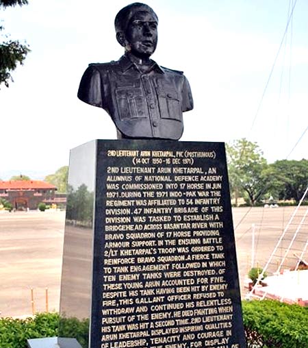 Lieutenant  Arun Khetrapal is the youngest officer to receive the Param Vir Chakra. His bust at the National Defence Academy in Pune