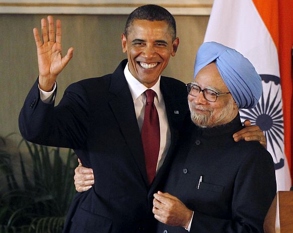 PM Singh with US President Obama in New Delhi