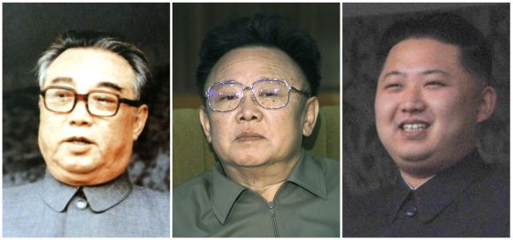 A combination photograph shows founder of North Korea Kim Il-sung (left), North Korean leader Kim Jong-il (centre) and Kim Jong-il's youngest son Kim Jong-un (right)