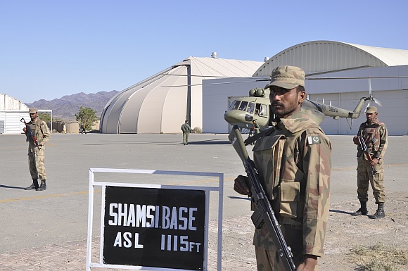 Pakistan Army soldiers at the Shamsi airfield in Baluchistan province which had been leased out to the US