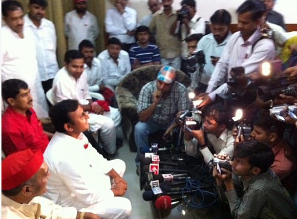 Akhilesh Yadav interacts with the media