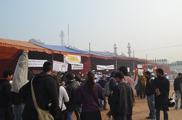 Anna supporters at Ramlila Maidan in New Delhi
