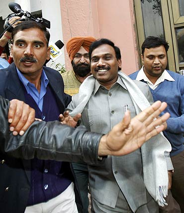 Former telecom minister A Raja after his arrest for his alleged involvement in the 2G 'scam'.