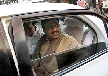 Raja arrives at the CBI office in New Delhi